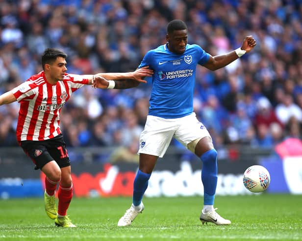 Omar Bogle played for Pompey in the 2018/19 EFL Trophy final. He is now without a club at 30. (Photo by Jordan Mansfield/Getty Images