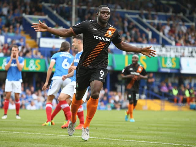 John Akinde played for Pompey in 2013 but failed to score. He did score on his return to Fratton Park in 2016 however. (Photo by Harry Murphy/Getty Images)