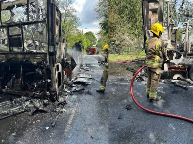 A road in Bordon has closed in both directions after a double decker bus caught fire.