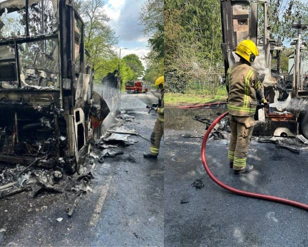 A road in Bordon has closed in both directions after a double decker bus caught fire.