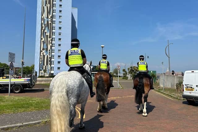 A mounted unit were among the forces deployed to Blake Court in Gosport. Picture: Gosport Police.