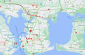 A major stretch of the M27 and A27 eastbound was closed following a serious collision. Picture: AA Traffic Map