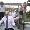 Portsdown Primary School in Cosham, has retained a Good Ofsted report.Pictured is: (middle) Headteacher Ash Vaghela with (l-r) Teddy Wright (7), Kasinadh Lineesh (7), Melody Taylor (8) and Bridie Hayward (7).Picture: Sarah Standing (070524-1939)