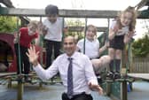 Portsdown Primary School in Cosham, has retained a Good Ofsted report.Pictured is: (middle) Headteacher Ash Vaghela with (l-r) Teddy Wright (7), Kasinadh Lineesh (7), Melody Taylor (8) and Bridie Hayward (7).Picture: Sarah Standing (070524-1939)