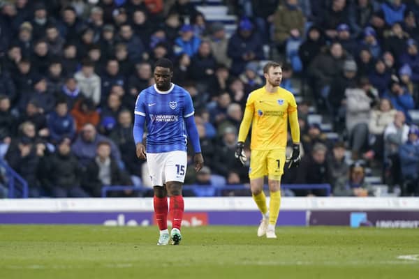 Christian Saydee and Will Norris' reactions say it all during Pompey's 3-0 defeat to Leyton Orient in January. Picture: Jason Brown/ProSportsImages