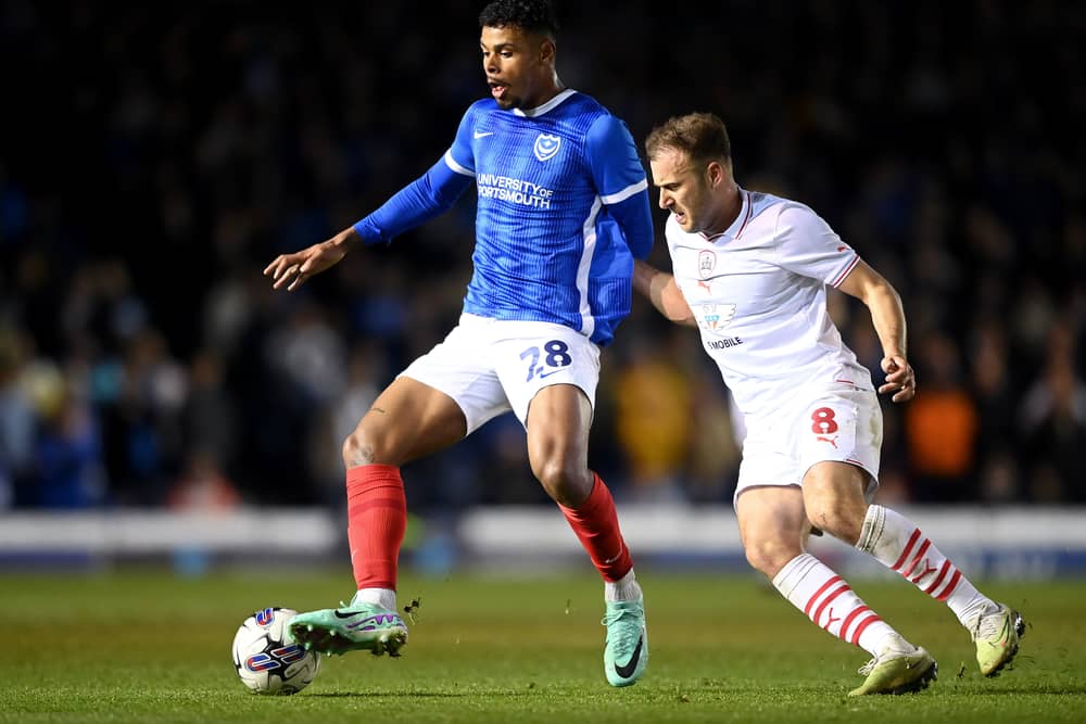 Herbie Kane in action for Barnsley against Pompey on April 16 - the night when Pompey secured promotion back to the Championship