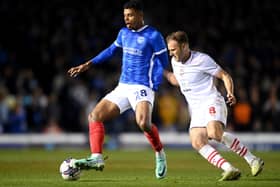 Herbie Kane in action for Barnsley against Pompey on April 16 - the night when Pompey secured promotion back to the Championship