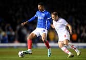 Herbie Kane in action for Barnsley against Pompey on April 16 - the night when Pompey secured promotion back to the Championship