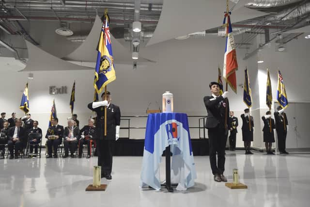 A service was held and speeches were made in the presence of France's eternal flame at Portsmouth International Port. Picture: Sarah Standing (140524-2502)