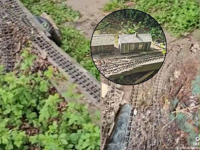 Lauren Grundy and husband Sean, both 35, discovered a 150m model railway track in the undergrowth of their new detached property in Morley, Derbyshire.