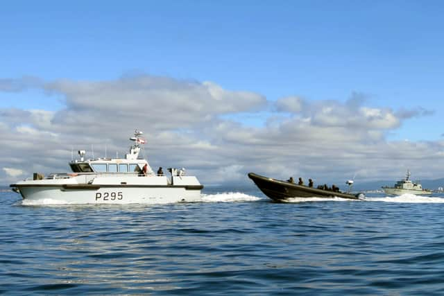 HMS Cutlass has been deployed alongside the Portuguese Navy for exercises in the Algarve. Pictured is a Portuguese RIB approaches HMS Cutlass. Picture: Royal Navy