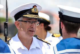 Vice Admiral Clive Johnstone CB CBE, has passed away at the age of 60. He is pictured reviewing the Ceremonial Guard on the flight deck of HMS Duncan in 2018. NATO photo by GBRN LPhot Paul Hall.