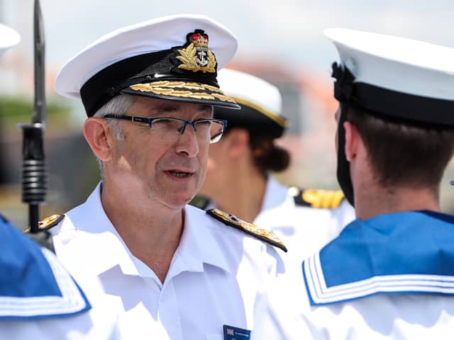 Vice Admiral Clive Johnstone CB CBE, has passed away at the age of 60. He is pictured reviewing the Ceremonial Guard on the flight deck of HMS Duncan in 2018. NATO photo by GBRN LPhot Paul Hall.