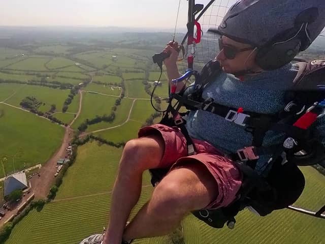 Tom McMeakin and his view from a paraglider of the Pyramid stage at the Glastonbury Festival site.