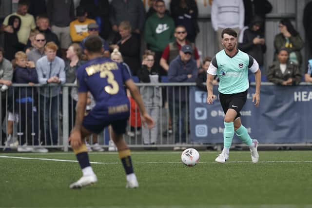 Jack Fox in action for Pompey in a pre-season friendly against the Hawks in July 2023.