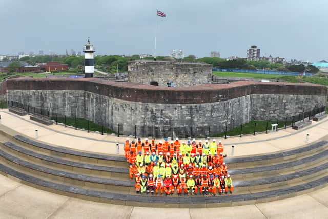 The team at the Theatre of the Sea in front of Southsea Castle