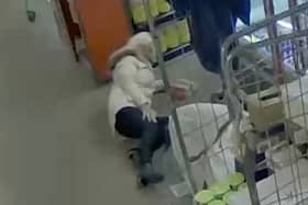 CCTV shows the moment a shopper staged a fake accident in a supermarket to try and claim thousands of pounds in injury compensation from Iceland. 