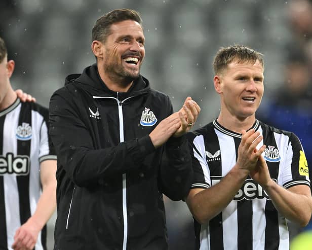 Matt Ritchie, right, pictured alongside Newcastle assistant coach Jason Tindall, started just one game for Toon this season in all competitions