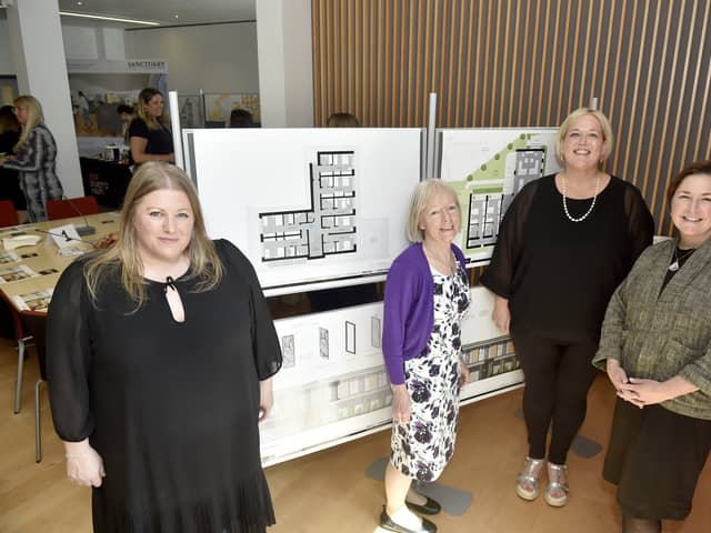 Pictured is: (l-r) Donna Jones, Hampshire and the Isle of Wight police and crime commissioner, Gill Butler, chair of trustees, Claire Lambon, CEO for Stop Domestic Abuse and Nicole Jacobs, domestic abuse commissioner for England and Wales. 

Picture: Sarah Standing (240524-3104)