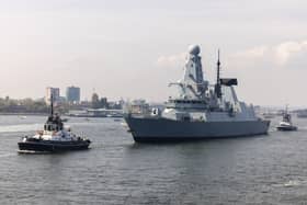 HMS Duncan has been deployed to the Red Sea to protect vital trade routes and merchant ships from Iranian-backed Houthi rebels in Yemen. Pictured is the Type 45 destroyer Heading out of HMNB Portsmouth on May 27.