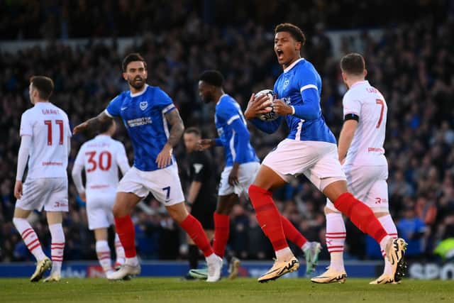 Kusini Yengi celebrates after levelling against Barnsley in April 2024. Picture: Alex Davidson/Getty Images