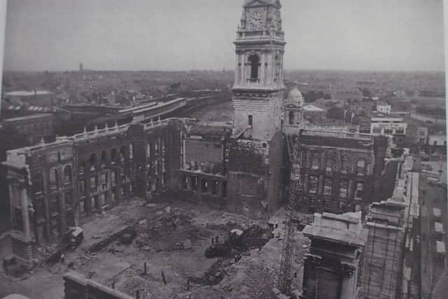 A picture of Portsmouth Guildhall after it was bombed during the Second World War. Adrien Jouvin Sharp was involved int he repairs, and is responsible for what the monument looks like today. Picture: Habibur Rahman