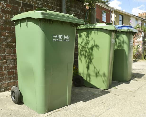 Fareham Borough Council bins along Hartlands Road, Fareham. Funding has been allocated to the local authority to change recycling. Picture: Sarah Standing (200723-6868)