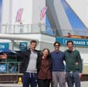 Robina Talbot-Ponsonby, 71, abseiled the Spinnaker Tower for Portsmouth Bowel Cancer Appeal with her three sons, Henry, James, and Alexander.