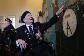 Normandy veteran George Chandler, 99, poses for a photograph in the Map room at Southwick House, during an event hosted by the Spirit of Normandy Trust and D-Day Revisited at Southwick House, the nerve centre of D-Day operations 80 years ago