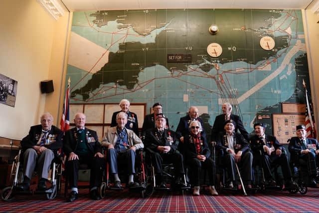 Normandy veterans pose for a photograph in the Map room at Southwick House, during an event hosted by the Spirit of Normandy Trust and D-Day Revisited at Southwick House