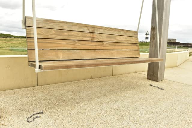 The chains for the swing benches behind the bandstand in Southsea have been broken