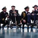 (left to right) Royal Navy Commander Glen Hickson, D-Day veteran Jim Grant, Royal Navy Commodore John Voyce, and D-Day veteran Charles Horne, on board the Brittany Ferries ship Mont St Michel as it prepares to sail from Portsmouth Harbour in the UK to Ouistreham, in Caen, France, carrying 31 D-Day and Normandy veterans who are travelling with the Royal British Legion and Spirit of Normandy Trust to take part in commemorations to mark the 80th anniversary of D-Day. 
Photo credit should read: Jordan Pettitt/PA Wire