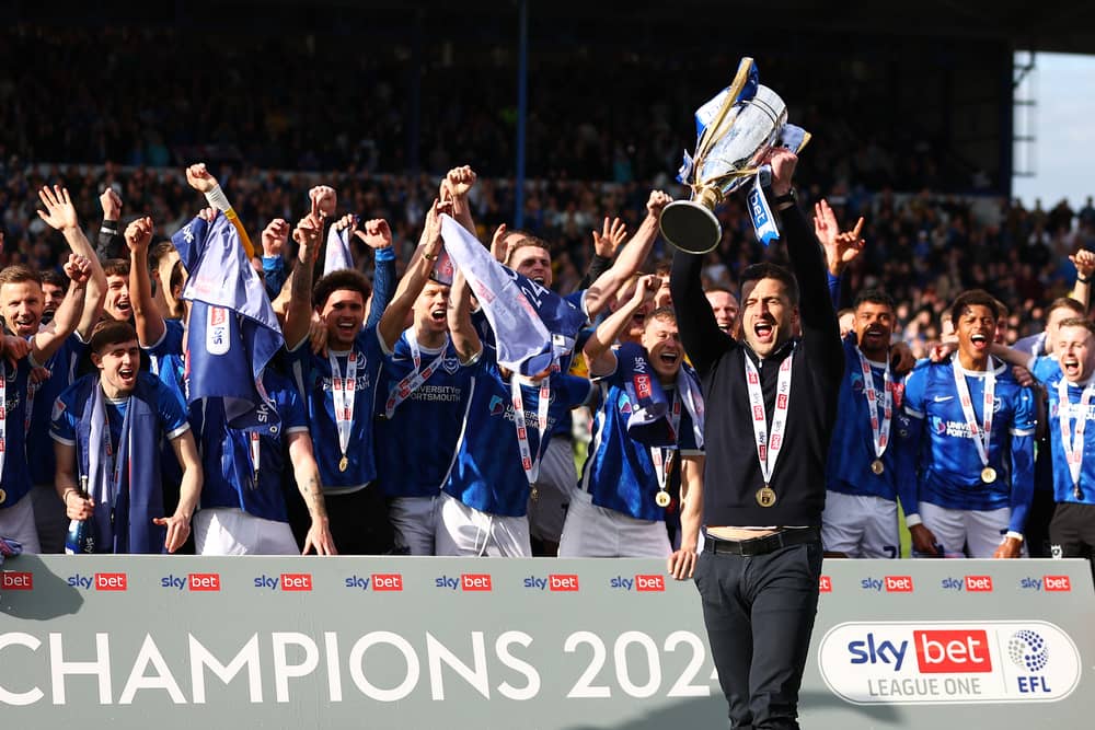 Pompey celebrate their League One title win - but a former Blues hero has a warning about the Championship. Pic: Getty