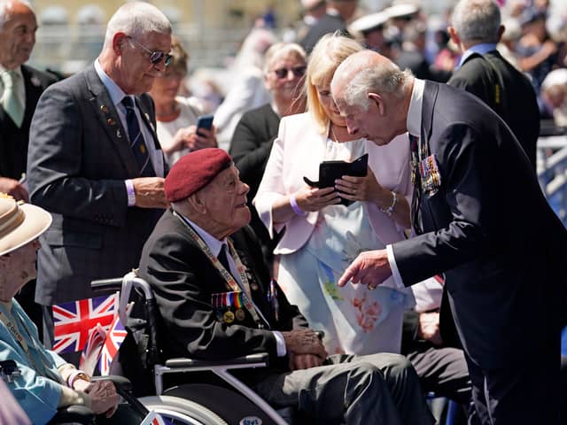 King Charles III meets D-Day and Normandy veterans following the UK's national commemorative event for the 80th anniversary of D-Day, hosted by the Ministry of Defence on Southsea Common in Portsmouth, Hampshire. 
Picture: Andrew Matthews/PA Wire