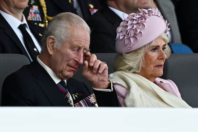 King Charles III and Queen Camilla during the UK's national commemorative event for the 80th anniversary of D-Day, hosted by the Ministry of Defence on Southsea Common. Photo: Dylan Martinez/PA Wire