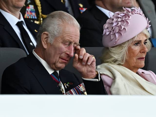 King Charles III and Queen Camilla during the UK's national commemorative event for the 80th anniversary of D-Day, hosted by the Ministry of Defence on Southsea Common. Photo: Dylan Martinez/PA Wire