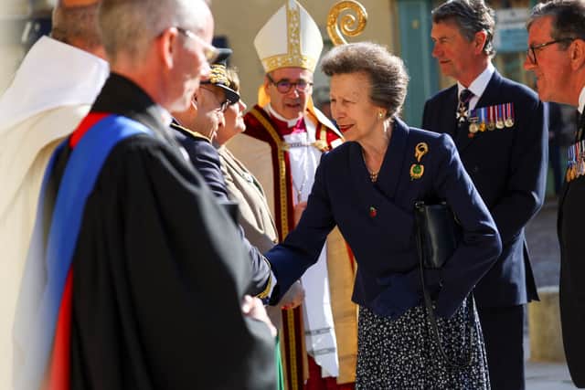 The Princess Royal, President of the Commonwealth War Graves Commission, arrives to attend the Commonwealth War Graves Commission's annual service of remembrance at Bayeux Cathedral, in Bayeux, France, during events to mark the 80th anniversary of D-Day. Picture date: Wednesday June 5, 2024. Picture: Hannah McKay/PA Wire