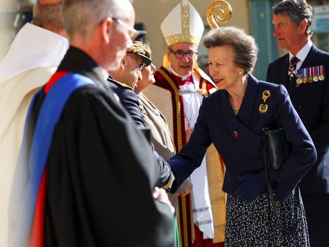 The Princess Royal, President of the Commonwealth War Graves Commission, arrives to attend the Commonwealth War Graves Commission's annual service of remembrance at Bayeux Cathedral, in Bayeux, France, during events to mark the 80th anniversary of D-Day. Picture date: Wednesday June 5, 2024. Picture: Hannah McKay/PA Wire