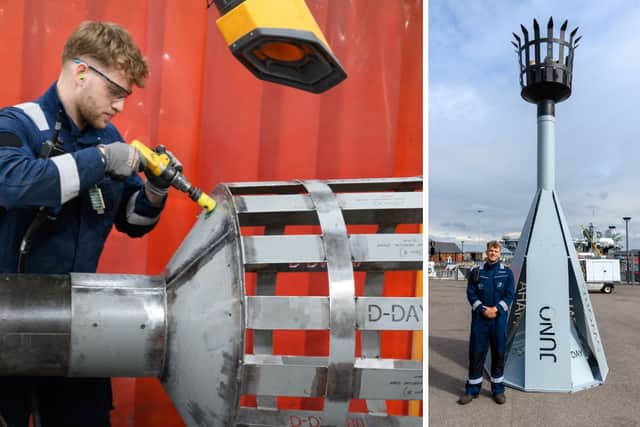 Jack Chapman, 27, of Petersfield, was part of a team which built the principal beacon which is being used to commemorate the 80th anniversary of D-Day. It will be lit at HMNB Portsmouth. Jack said it was amazing to build the beacon in honour of his grandfather.