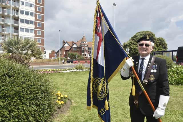 Frank Hayes, 75, of Gosport, a Mariners Association standard bearer who served in the Royal Navy for 29 years. He took part in the D-Day memorial service. Picture: Sarah Standing (060624-4071)