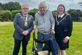 Arthur Reading, 99, A D-Day veteran, helped young people to clean up the beaches in Southsea ahead of the Normandy Landings commemorations. Pictured is Arthur in the middle of the Lord Mayor and Mayoress of Portsmouth.