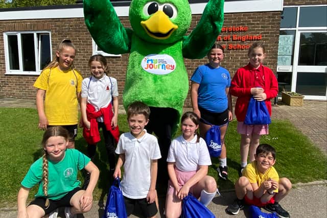Pupils at Alverstoke Church of England Junior School have been awarded Platinum by the national body Modeshift STARS. 
Pictured: The travel team 
