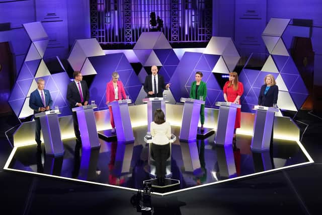 From left: Reform UK leader Nigel Farage, leader of Plaid Cymru Rhun ap Iorwerth, Liberal Democrat deputy leader Daisy Cooper, Stephen Flynn of the SNP, co-leader of the Green Party Carla Denyer, deputy Labour leader Angela Rayner and Commons Leader Penny Mordaunt. Picture: Stefan Rousseau/PA Wire