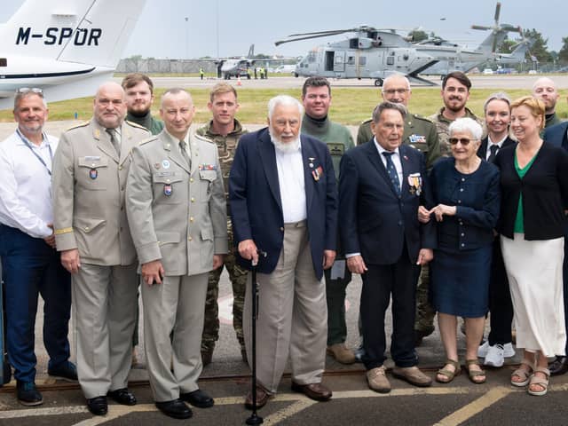 Czech veterans Charles Strasser and Jirí Pavel Kafka were flown to Omaha beach for the D-Day commemorations after their plane was grounded due to a technical fault in Jersey. Picture: Jon Guegan