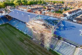 Pompey's work is continuing on the new South Stand TV gantry at Fratton Park. Pic: Marcin Jedrysiak (https://www.marcinjedrysiakphotography.com/)