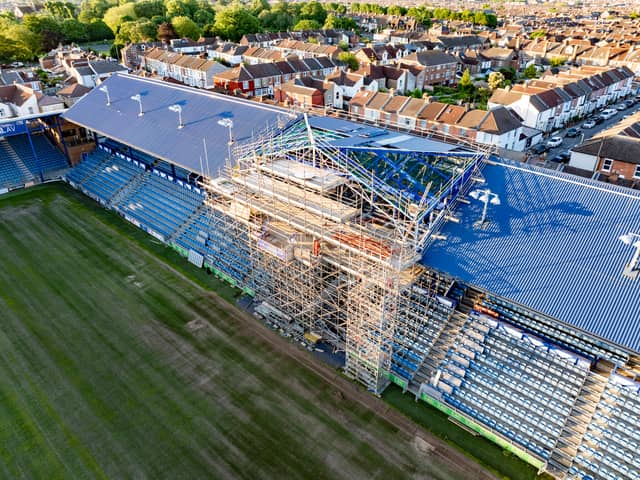 Pompey's work is continuing on the new South Stand TV gantry at Fratton Park. Pic: Marcin Jedrysiak (https://www.marcinjedrysiakphotography.com/)