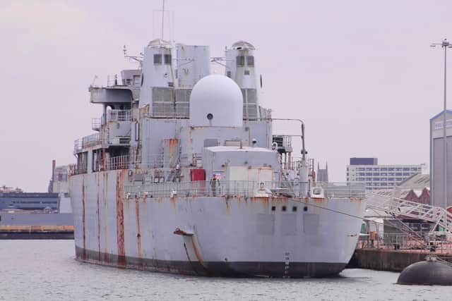 The former HMS Bristol alongside Portsmouth. The Type 82 destroyer is due to be recycled next year.