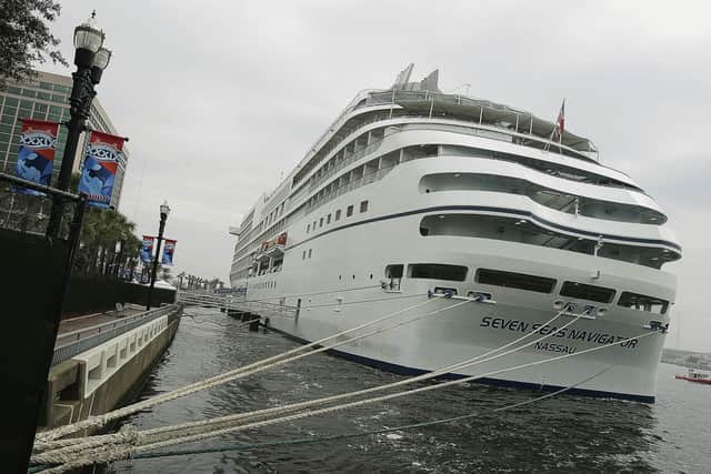 The cruise ship Seven Seas Navigator docked in Jacksonville, Florida, UDA, for Super Bowl XXXIX in 2005. Picture: Scott Halleran/Getty Images.