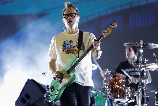 Mark Hoppus of Blink-182 performs during the fourth day of the Estereo Picnic music Festival in Bogota, Colombia on March 24, 2024. (Photo by Juan Pablo Pino / AFP)