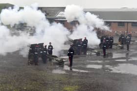 A royal gun salute is taking place today (June 15, 2024) to honour King Charles III. Pictured is a similar ceremony at Fort Nelson on Saturday, May 6, 2023. Pictured is: Sarah Standing (060523-3299)